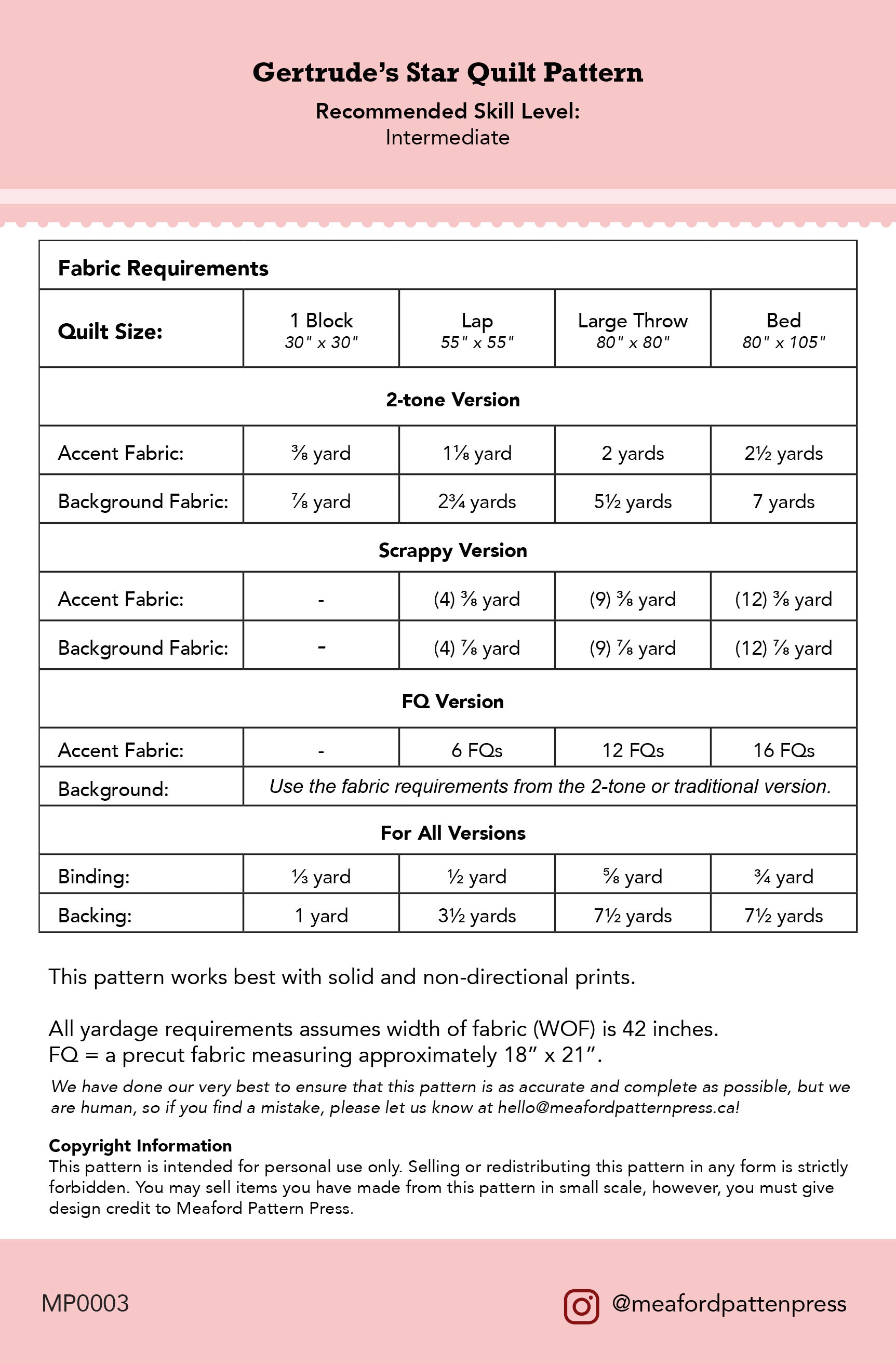 Meaford Pattern Press Gertrude's Star Quilt Pattern