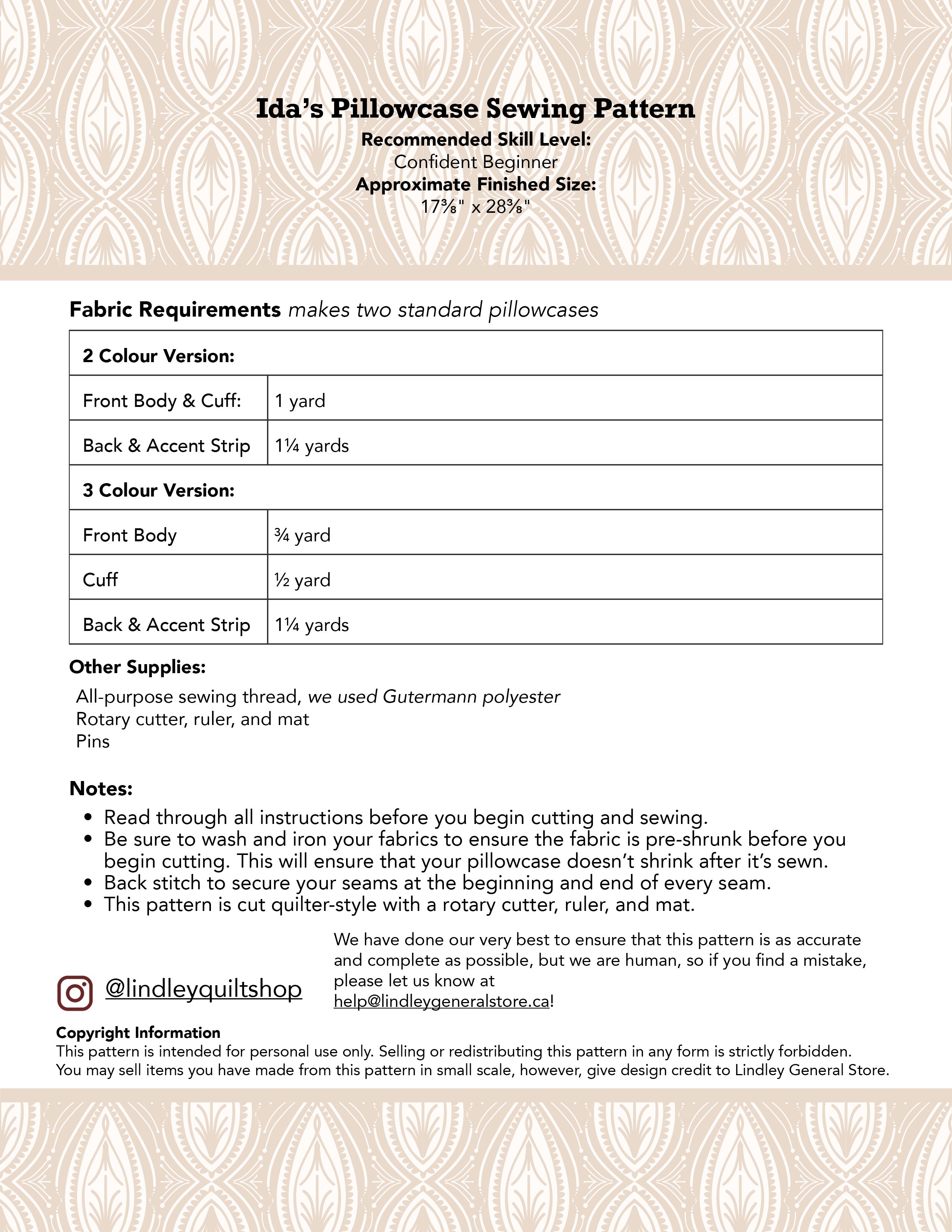 Lindley General StoreIda's Pillowcase Sewing Pattern - pdfSewing Patterns