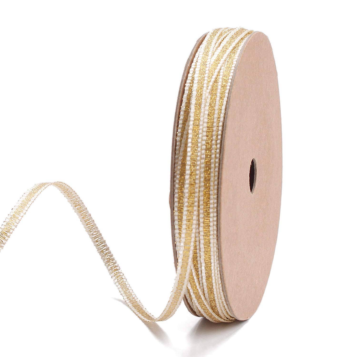 LaRibbons4mm Gold and White Striped Metallic Ribbon - 10ydsRibbons & Trim