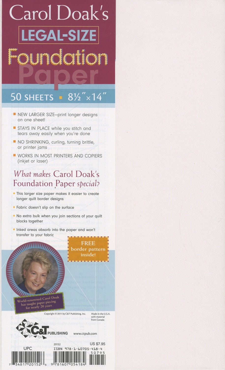 C & T PublishingFoundation Paper 50 sheets 8.5in. x 14in.Foundation Paper