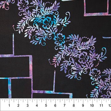 Banyan BatiksTropical Fusion Batik Fabric Floral Vine BlackFabric