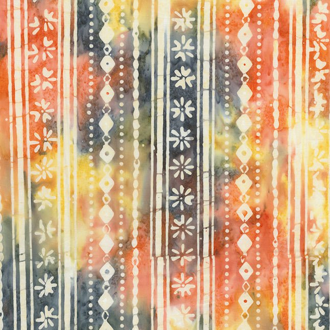 Banyan BatiksTile Work Batik Quilt Fabric Chestnut Border Print MultiFabric