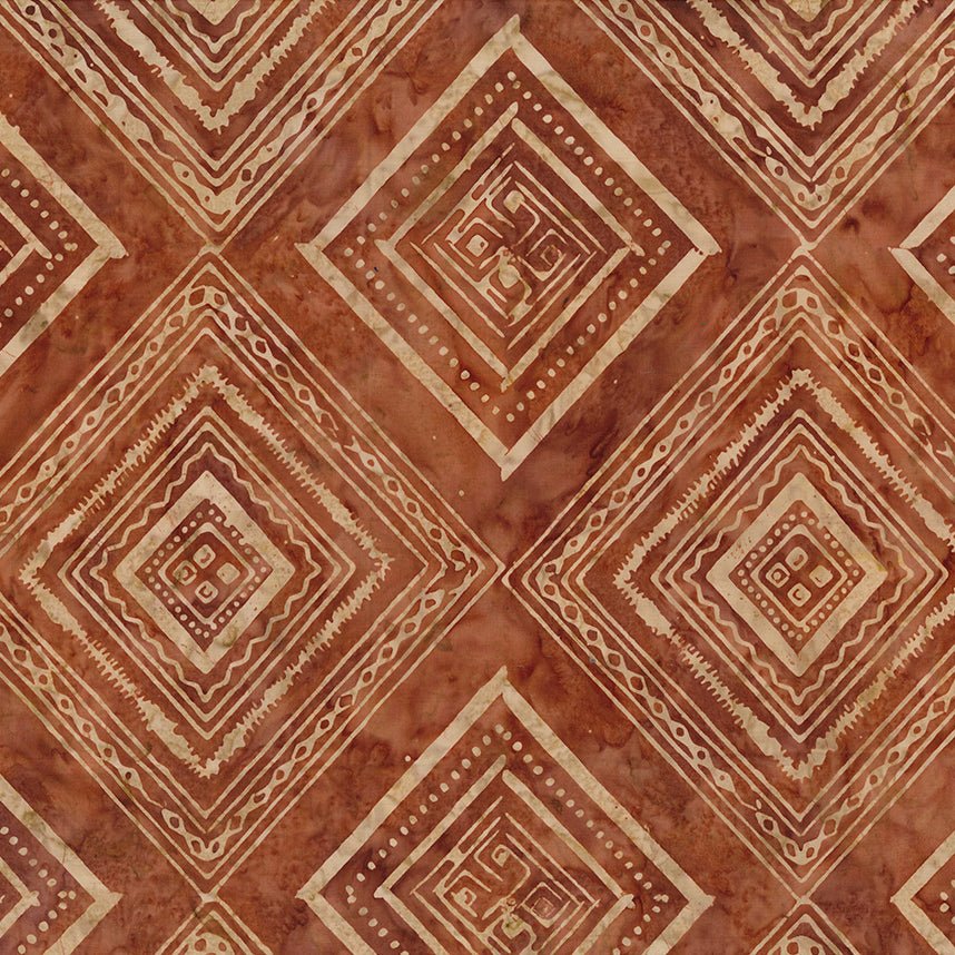 Banyan BatiksTile Work Batik Quilt Fabric Chestnut Tiles BrownFabric