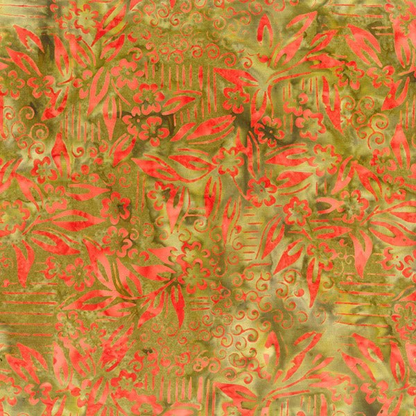 Banyan Batiks Changing Seasons Batik Fabric Floral Branched Ginger