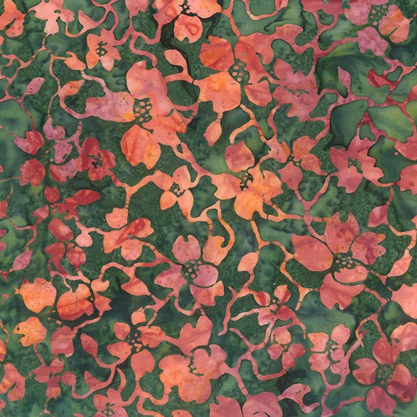 Banyan Batiks Changing Seasons Batik Fabric Vines Forest Green
