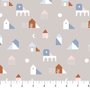 FIGO FabricsMoonlit Voyage Quilt Fabric Houses GreyFabric