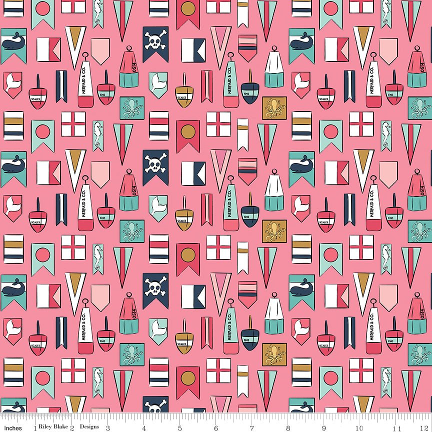 Riley Blake DesignsAhoy Mermaids Quilt Fabric Flags CoralFabric