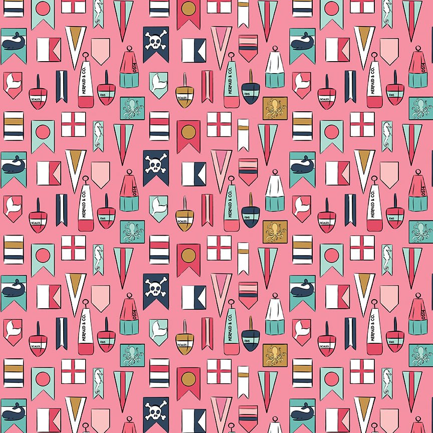 Riley Blake DesignsAhoy Mermaids Quilt Fabric Flags CoralFabric