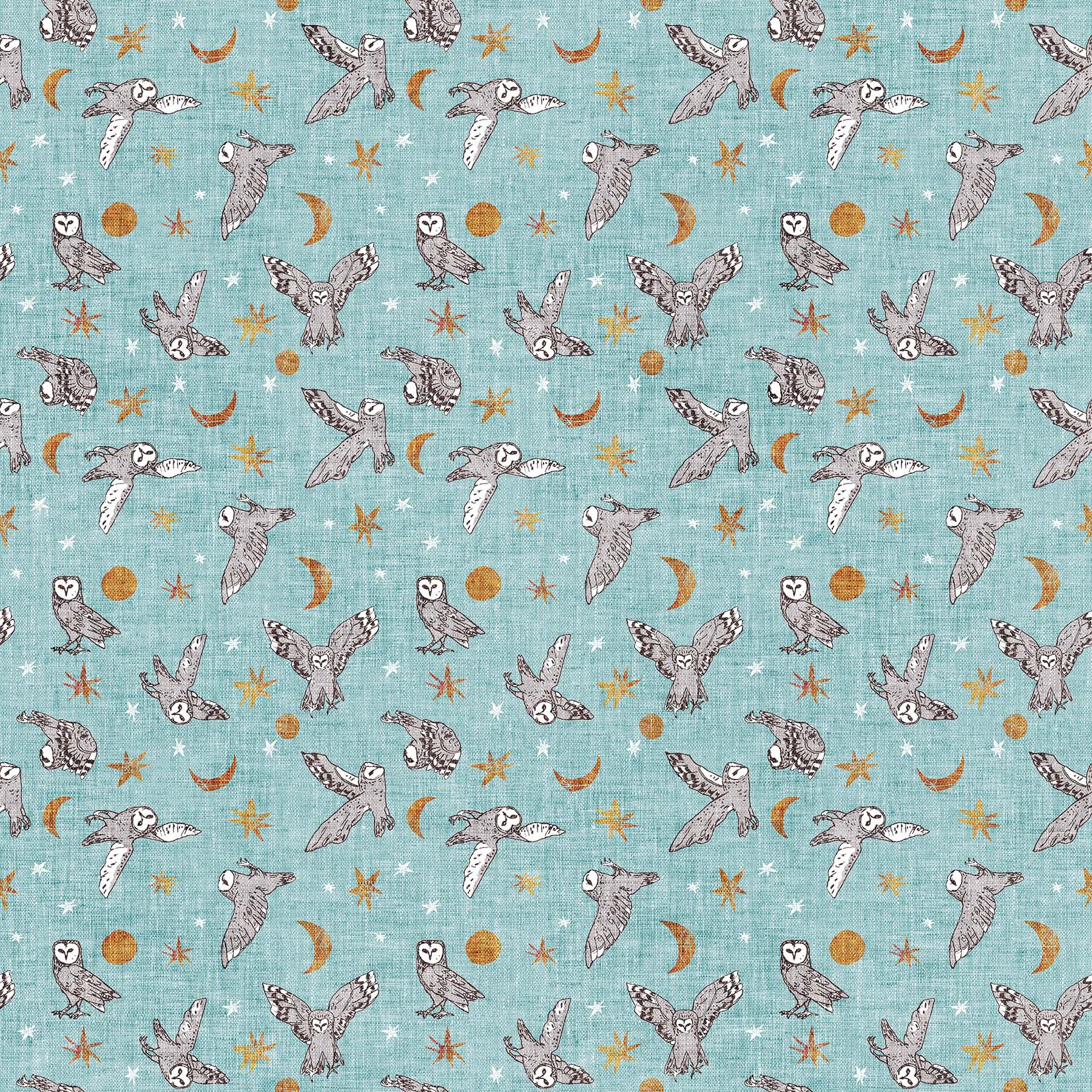FIGO FabricsForest Fable Quilt Fabric Owls TurquoiseFabric