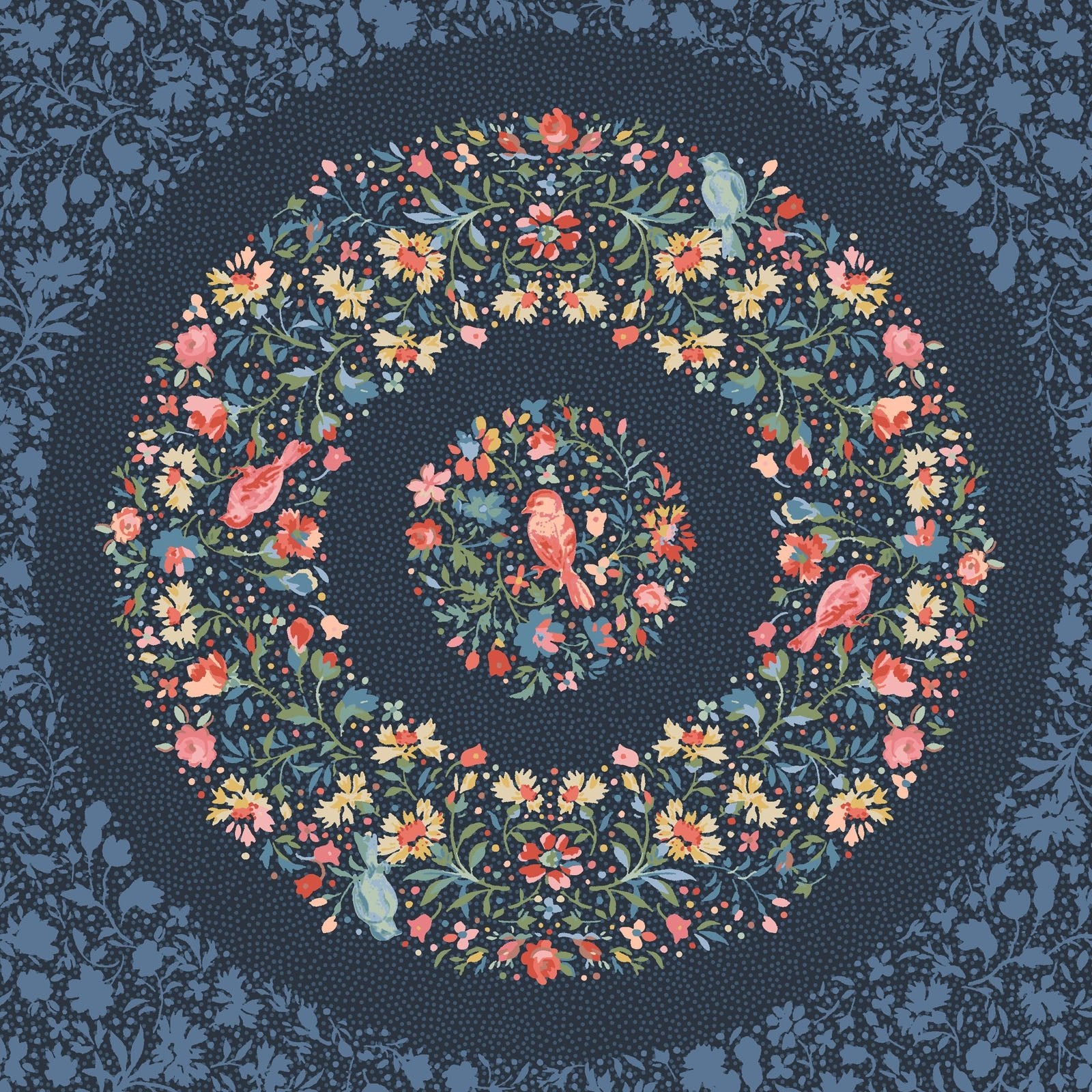 Maywood StudioLovely Bunch Wreaths Fabric Panel NavyFabric Panel