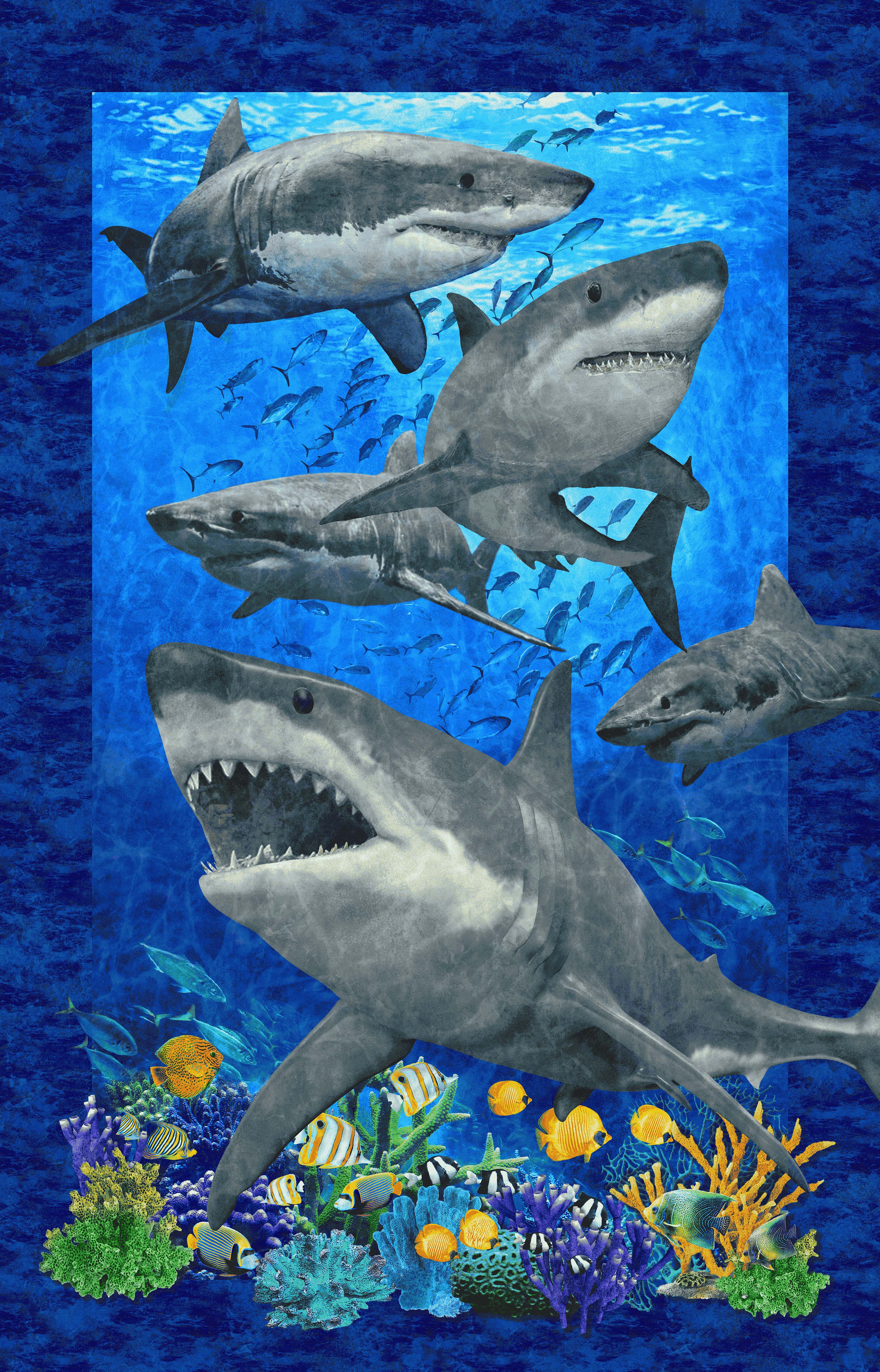 Stonehenge Shark Attack Quilt Fabric