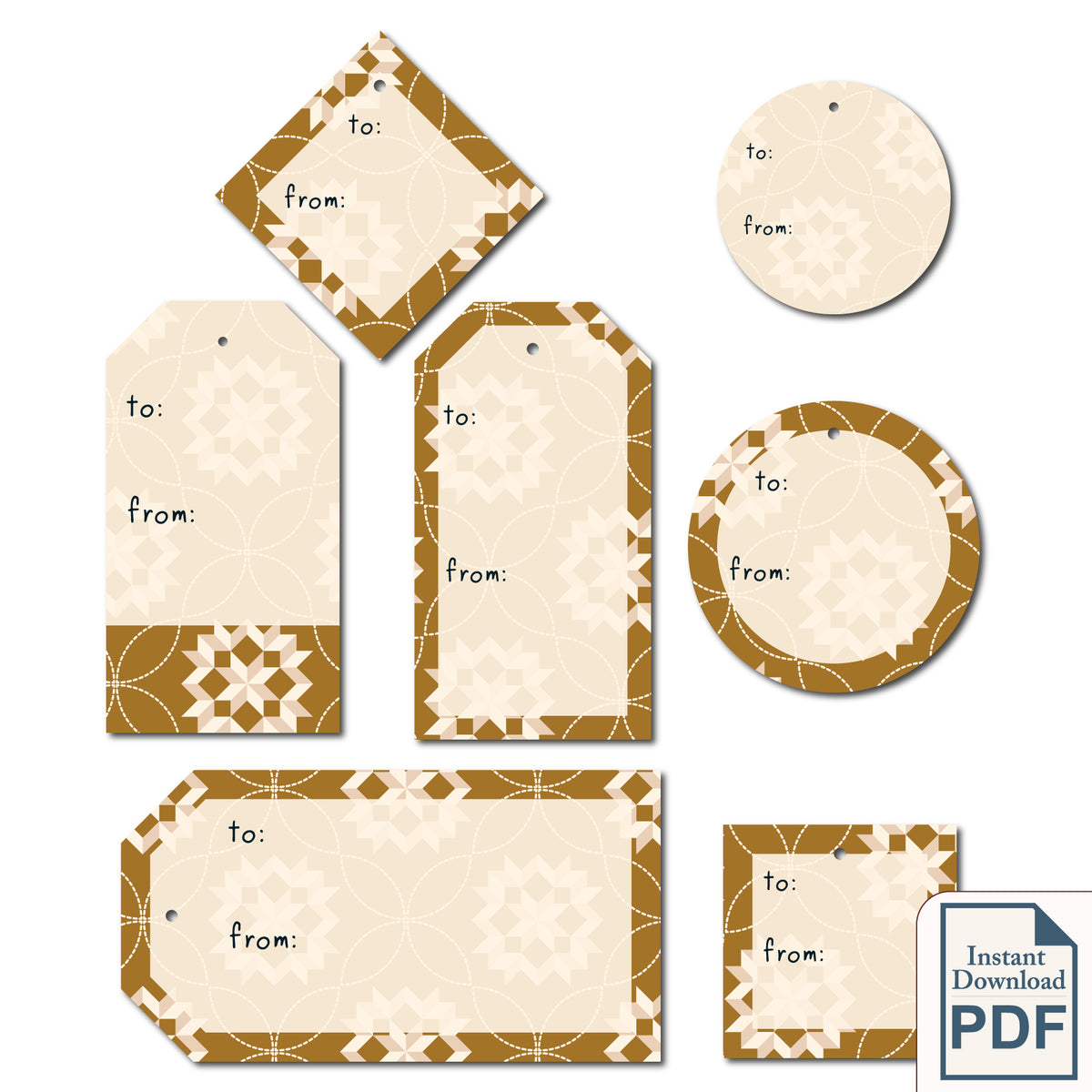 Gingerbread Quilt Cookie downloadable Christmas Gift Tags