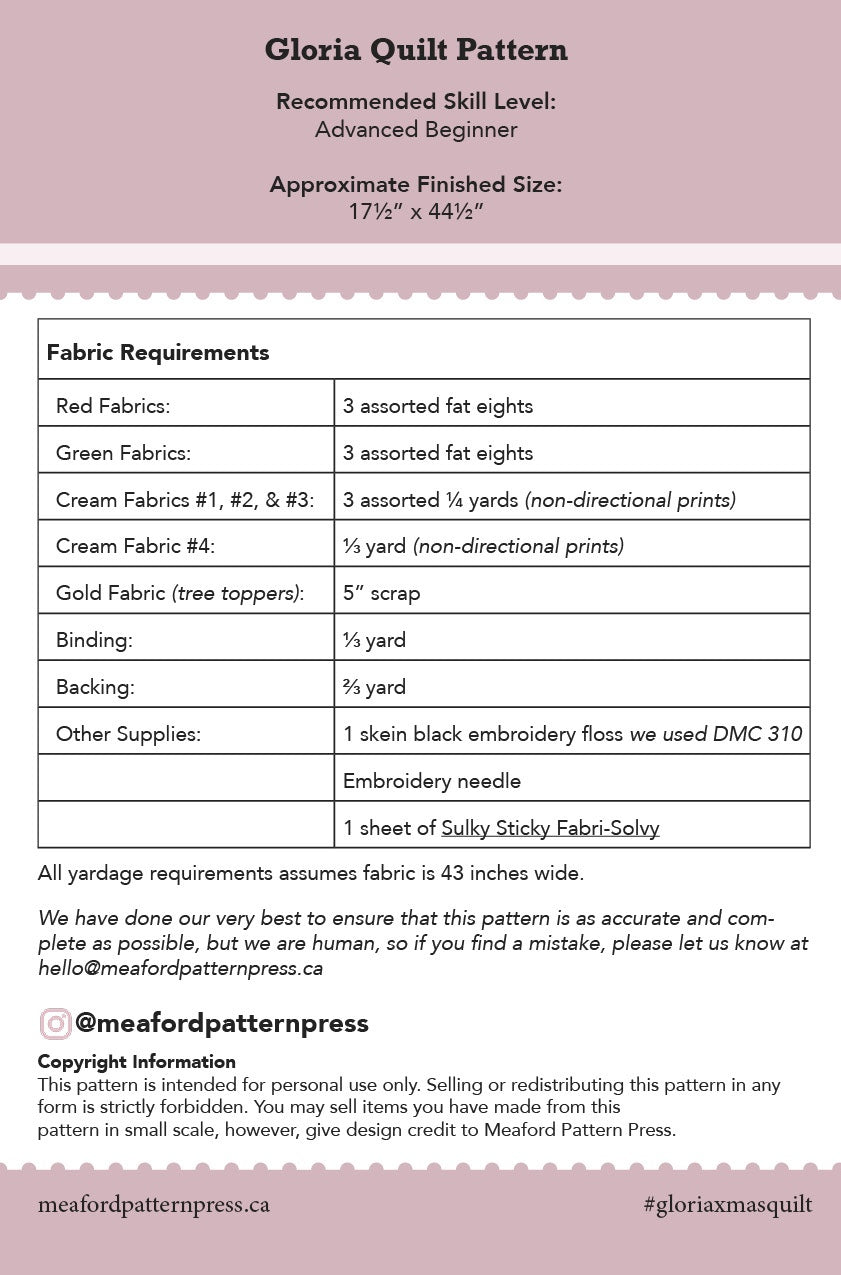 Gloria Quilt Pattern by Meaford Pattern Press