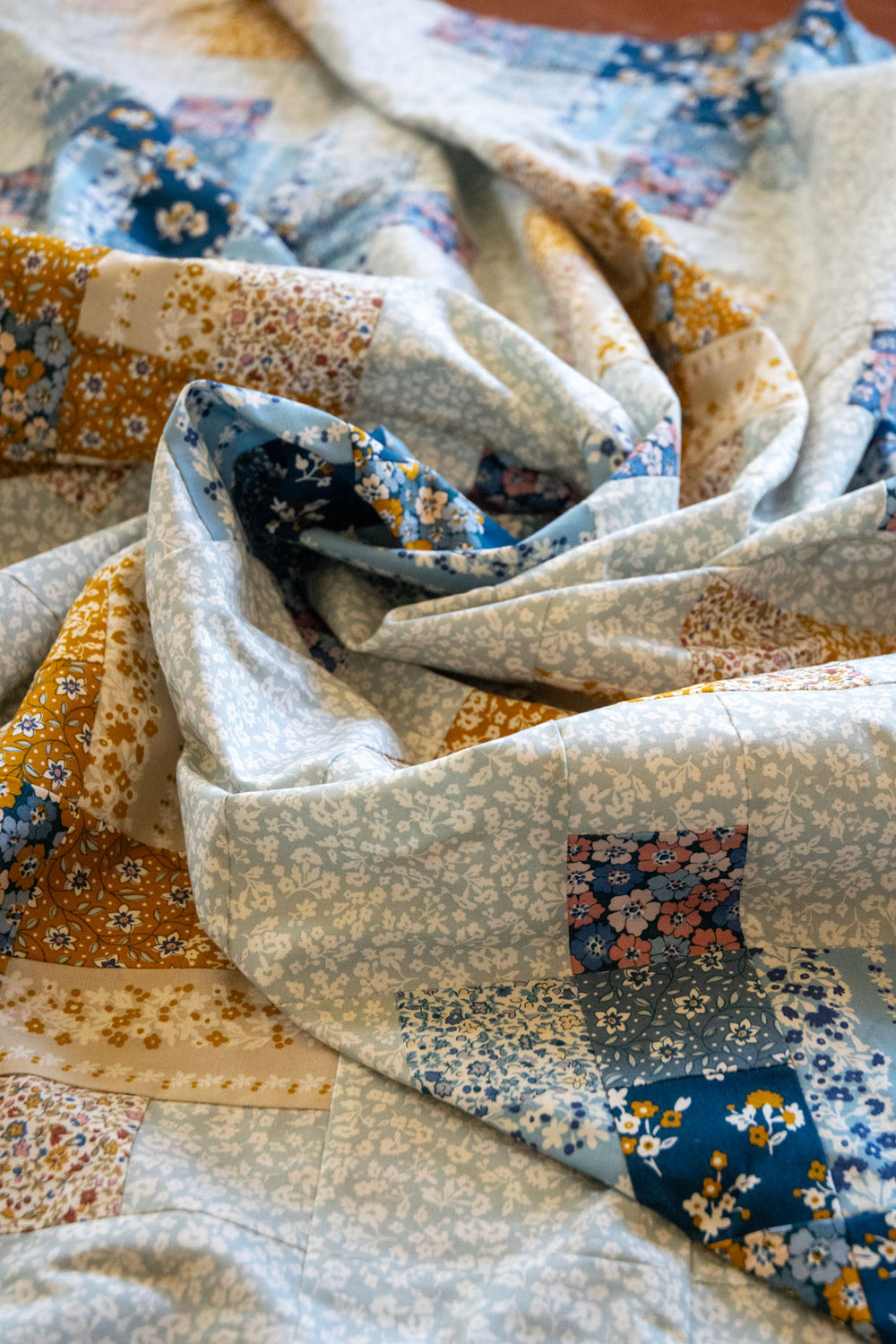 Denim Florals Granny Cabin Quilt Kit