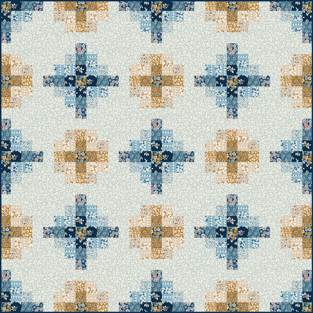 Denim Florals Granny Cabin Quilt Kit