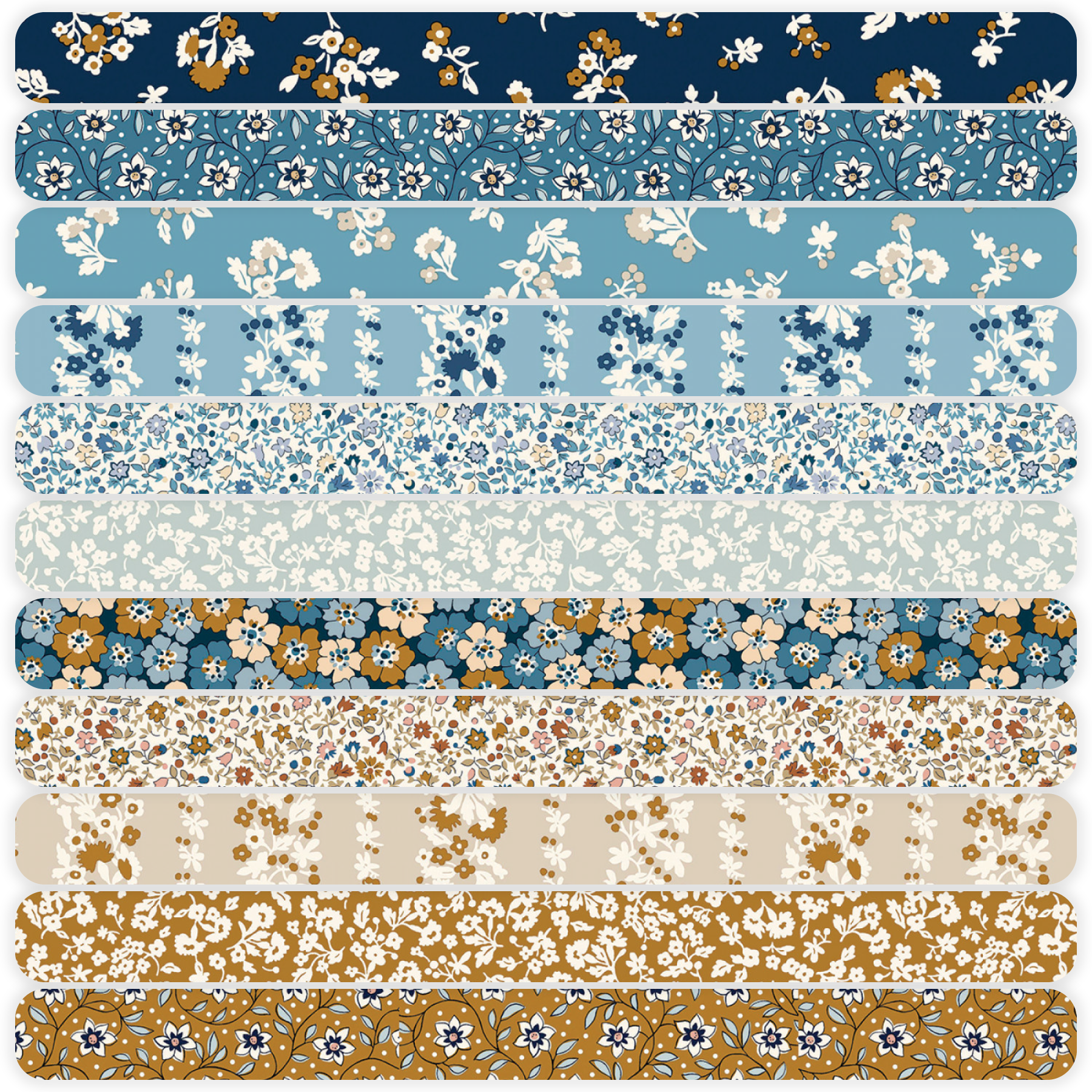 Denim Florals Fat 1/4 Fabric Bundle (11 piece)