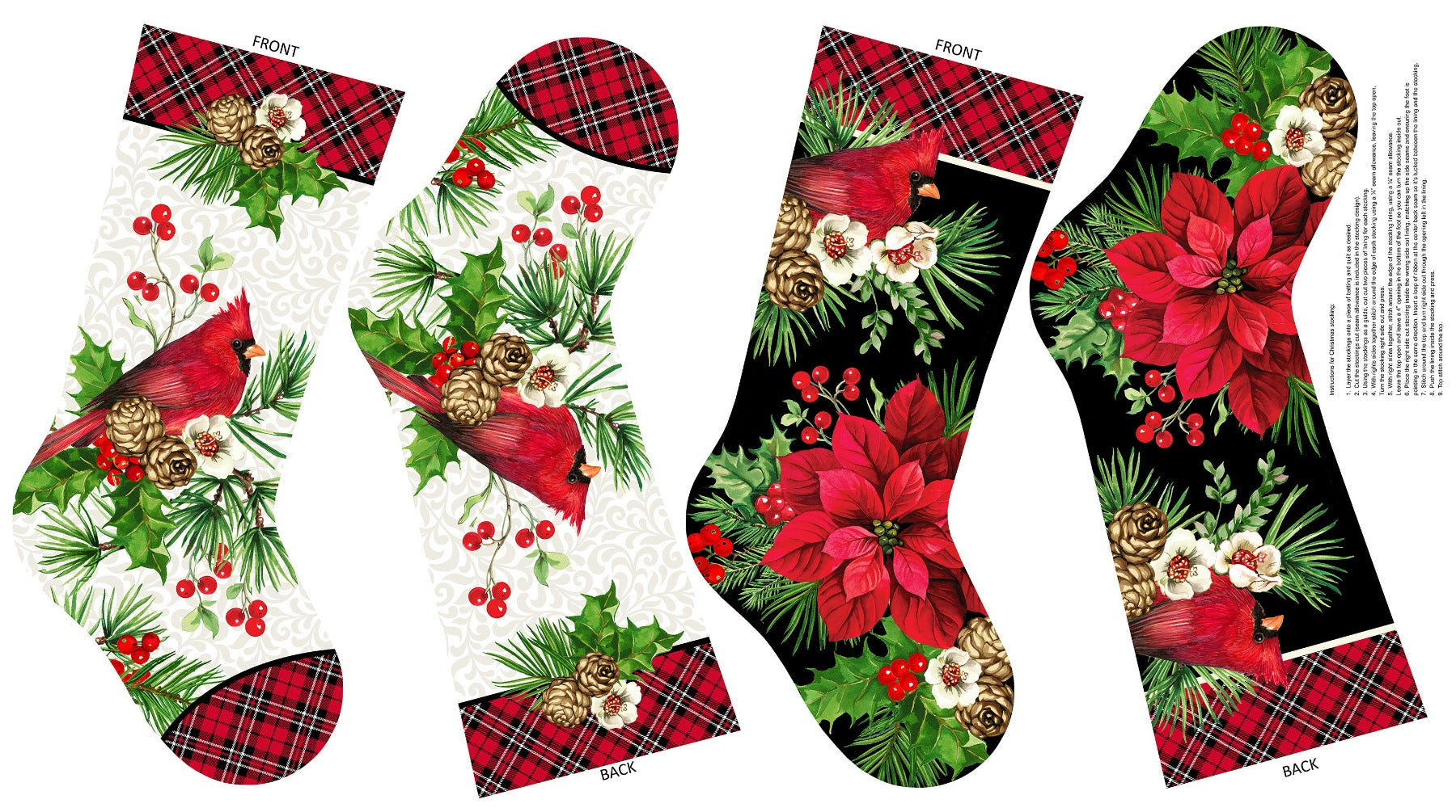 Cardinal Christmas Stockings Fabric Panel