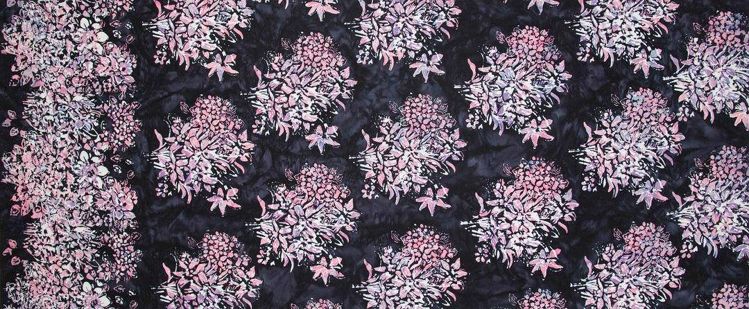 Tropical Fusion Quilt Fabric by Karen Gibbs for Banyan Batiks Border Print Black Pink Floral (4313554223149)