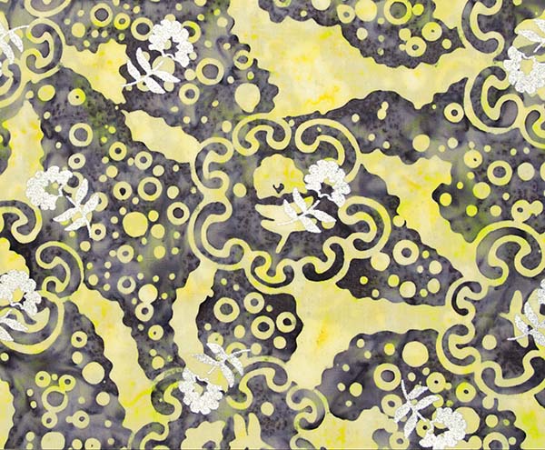 Banyan Batiks Mod Graphics Quilt Fabric Grey Yellow Flowers Metallic (4314660667437)