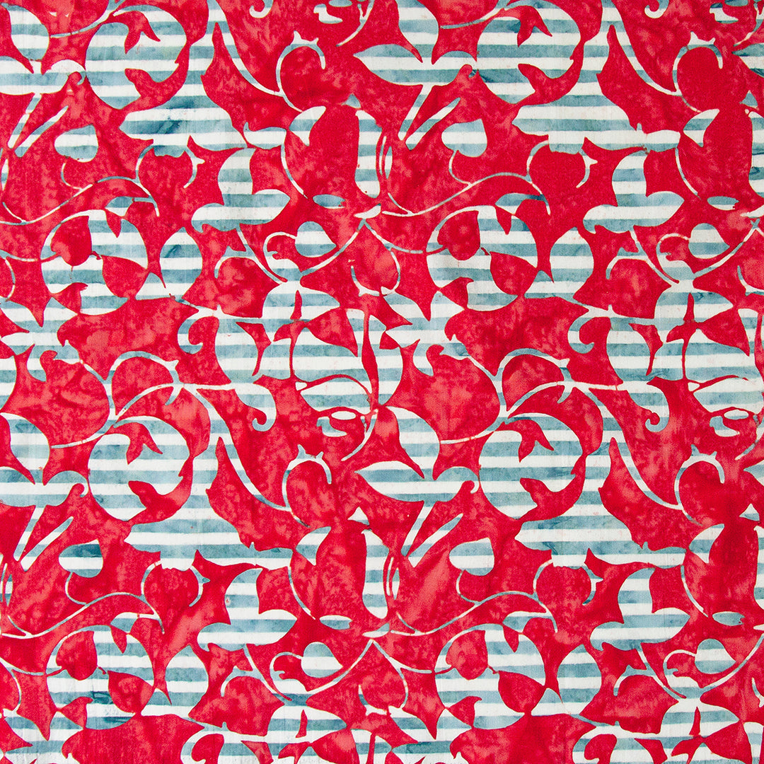 Banyan Batik Cherry Blossoms Denim Red Quilt Fabric Red White Blue (4165490212909)