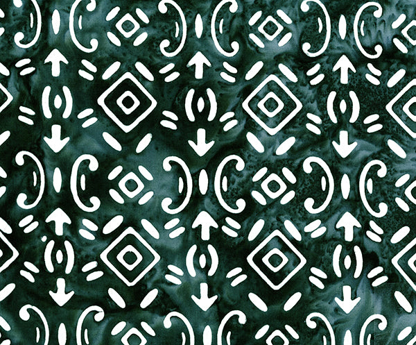 Banyan Batiks Baralla Midnight Gold Quilt Fabric Symbols Green White (4340355792941)