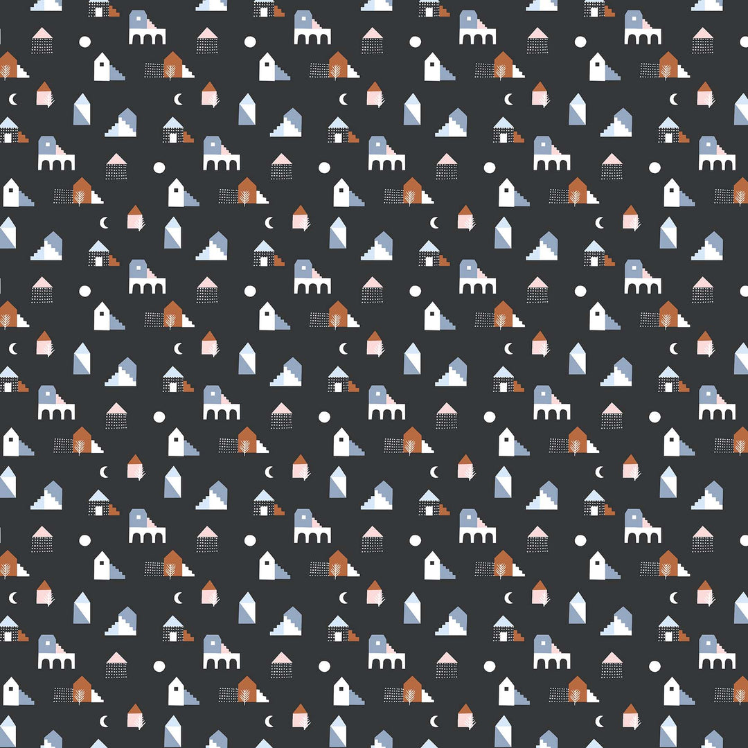 Figo Modern Quilt Fabric Moonlit Voyage by Amy Van Luijk Houses Black (4299808833581)