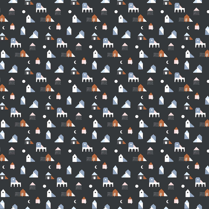 Figo Modern Quilt Fabric Moonlit Voyage by Amy Van Luijk Houses Black (4299808833581)