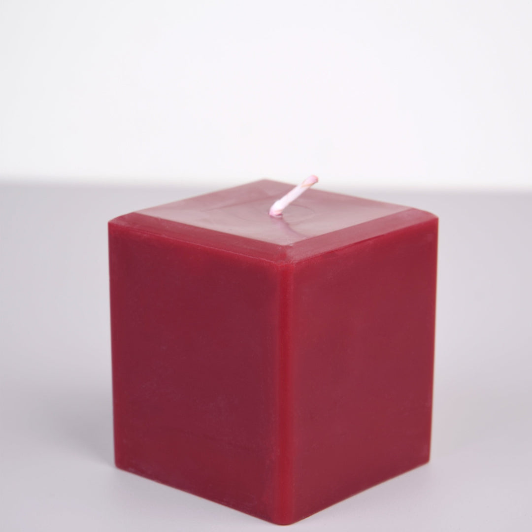100% Pure beeswax, burgundy 3 inch square pillar candle (401129537576)