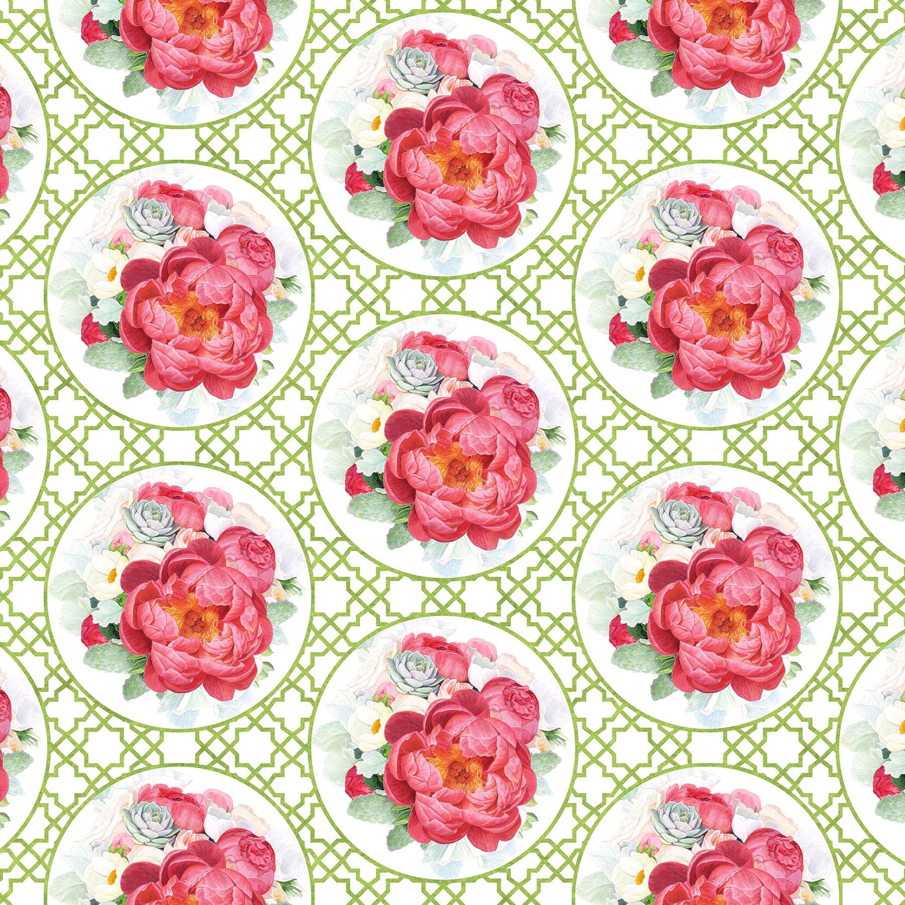 NorthcottBlossoming Beauties Quilt Fabric Framed Roses GreenFabric