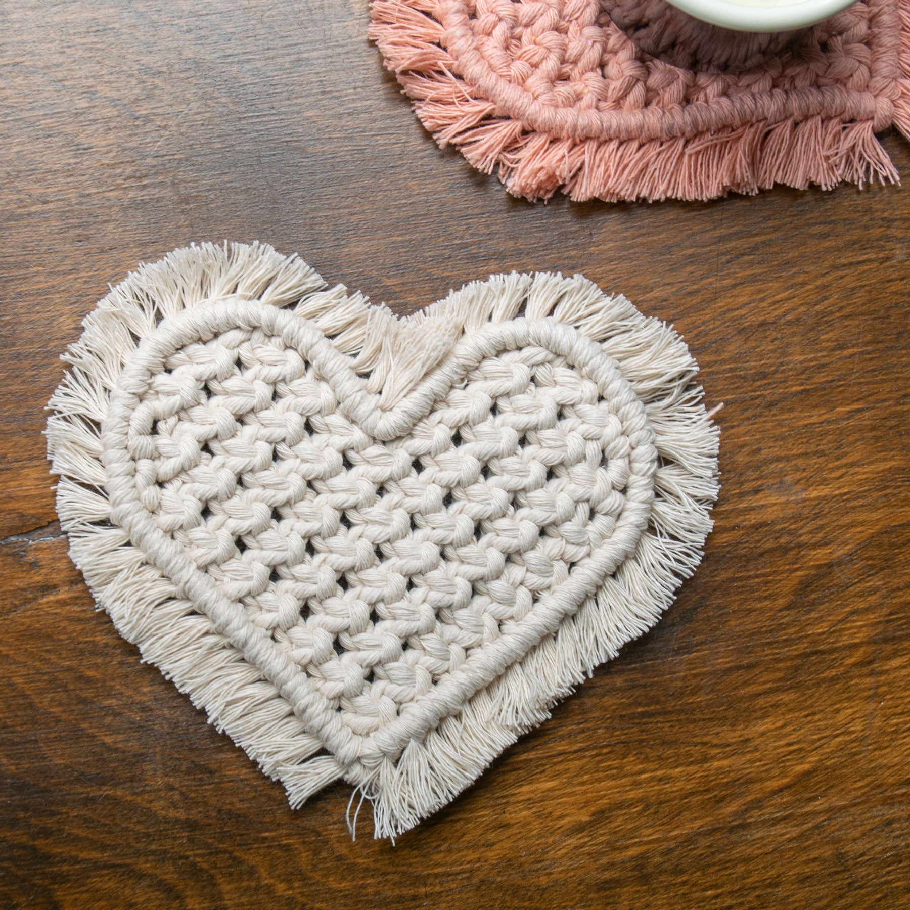 Heart Coaster Macramé Kit Cream