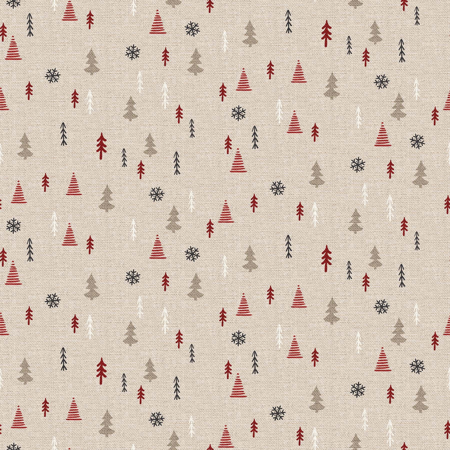 Warm And Cozy FLANNEL Trees And Snowflakes Cream