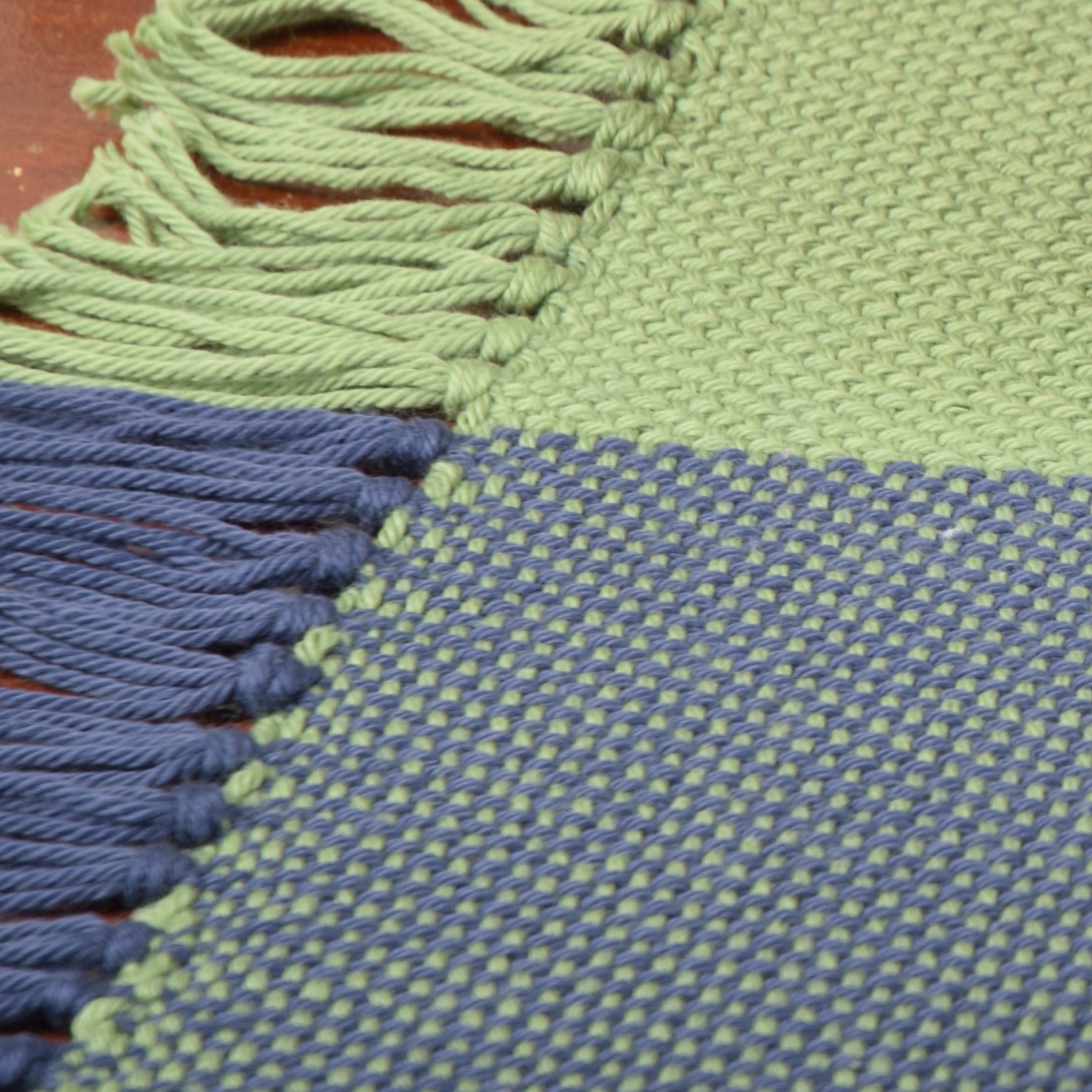 Hand Woven Table Runner Navy & Green (411038580776)