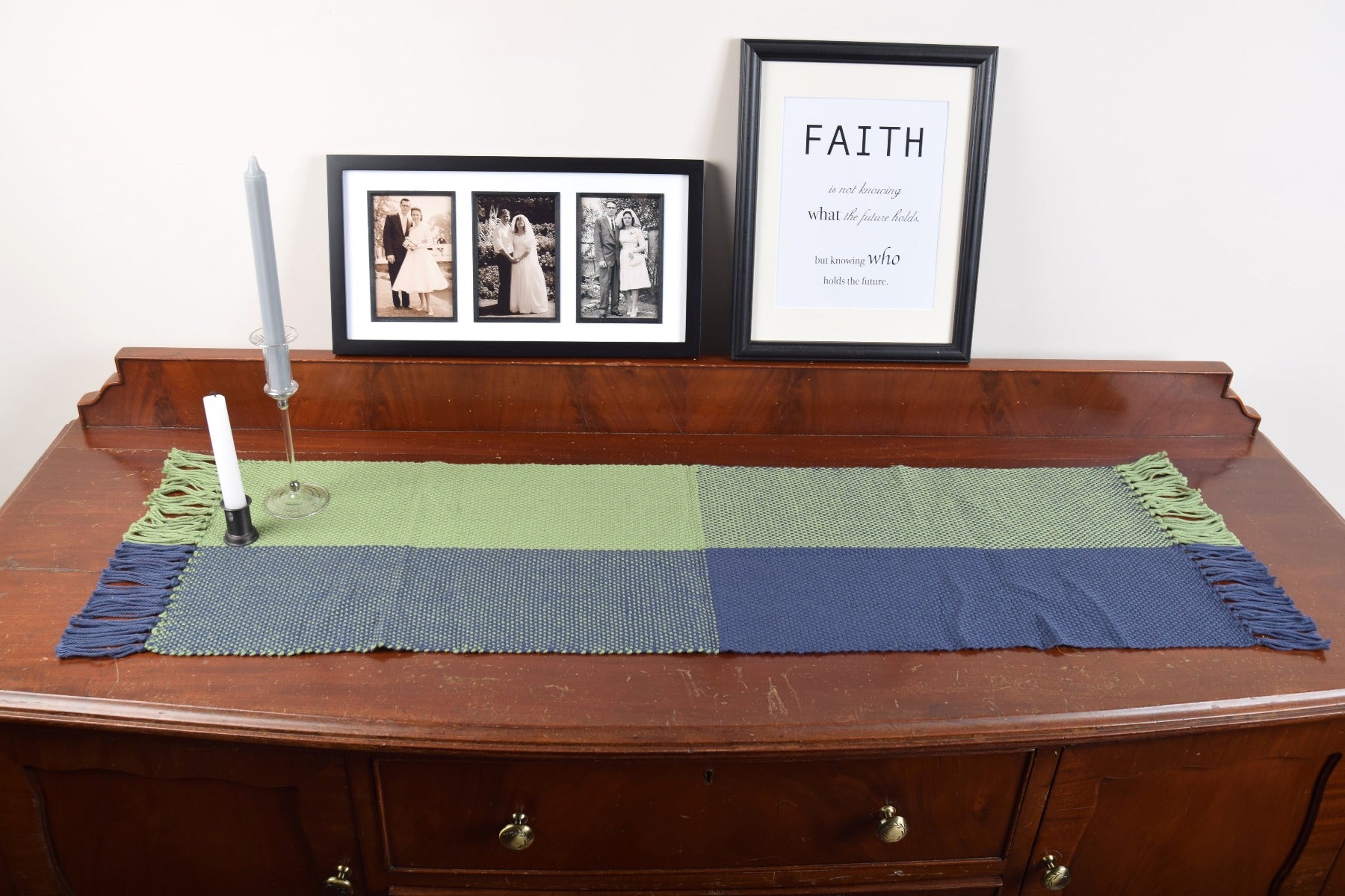 Hand Woven Table Runner Navy & Green (411038580776)