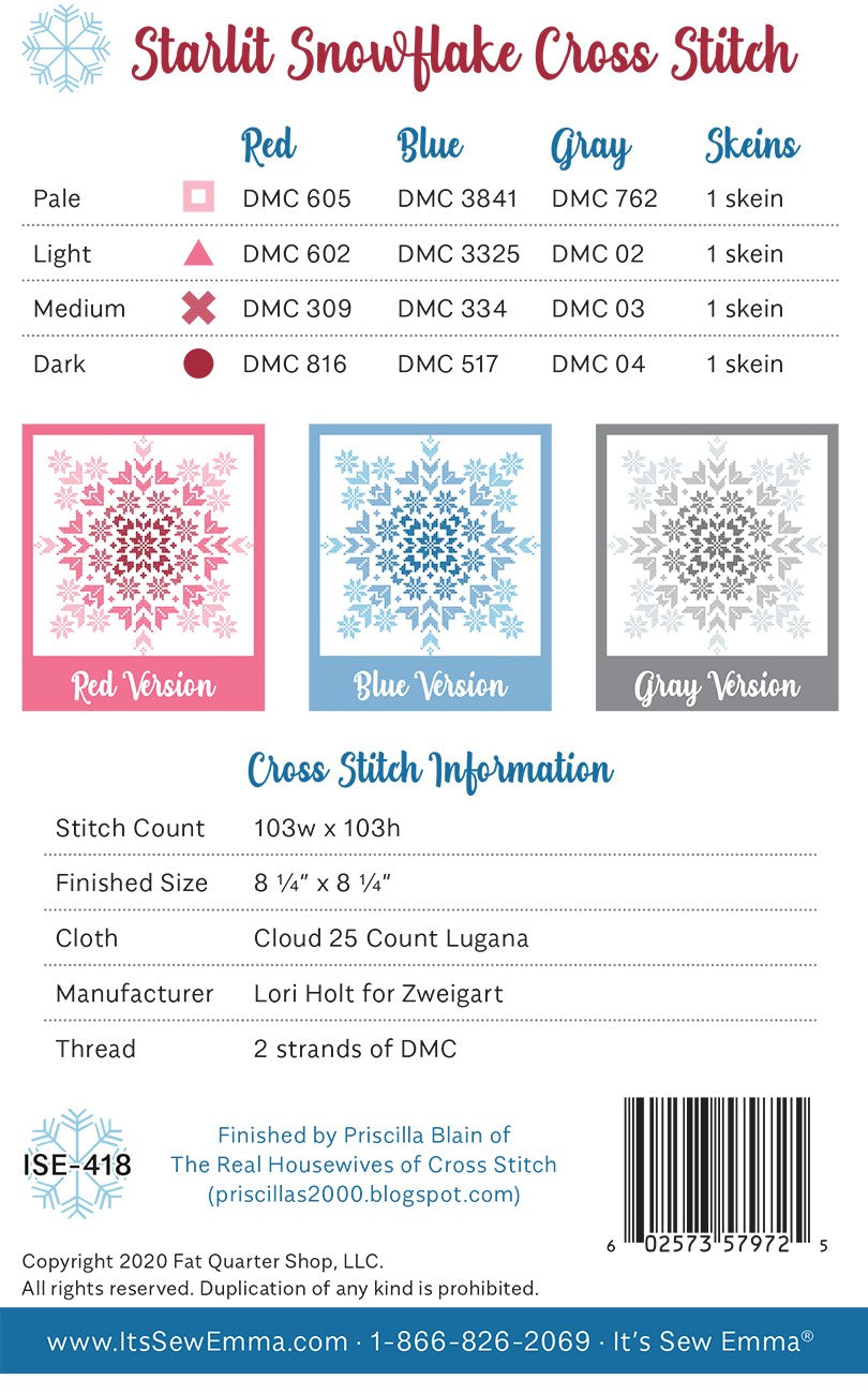 Starlit Snowflake Cross Stitch Pattern Supply List (5244600680613)