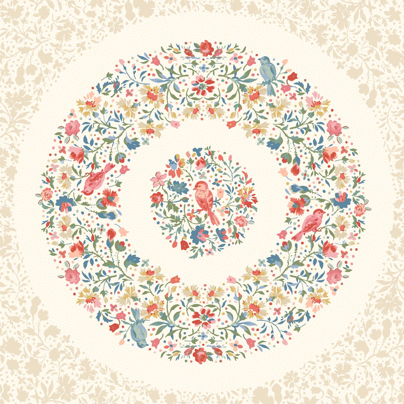 Lovely Bunch Wreaths Fabric Panel Cream