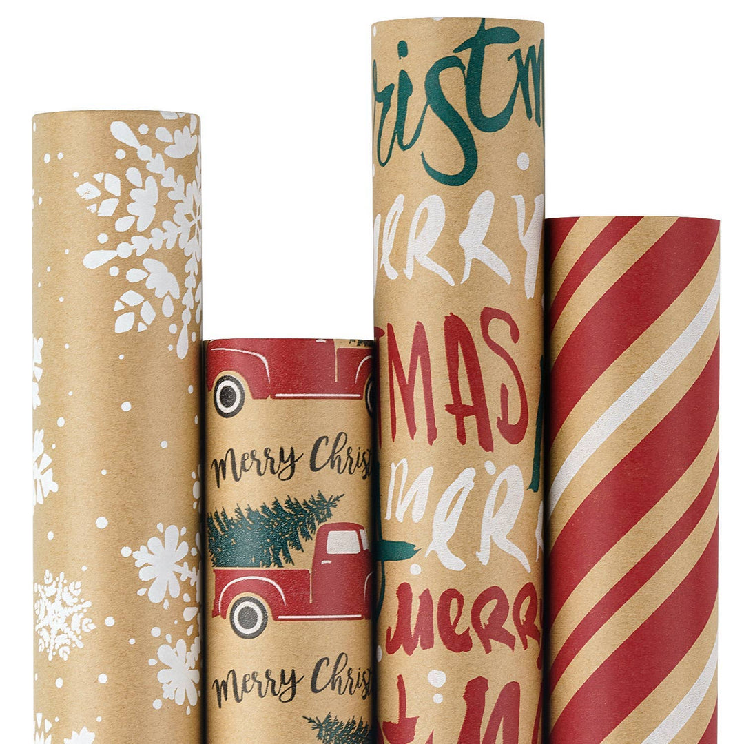 Christmas Kraft Wrapping Paper 4 Rolls